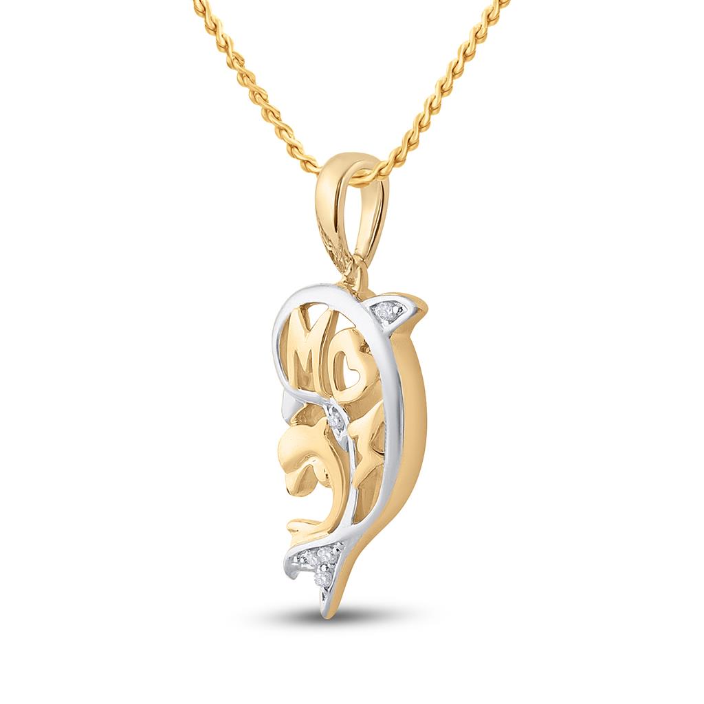 10k Yellow Gold Round Diamond Mom Dolphin Pendant .03 Cttw