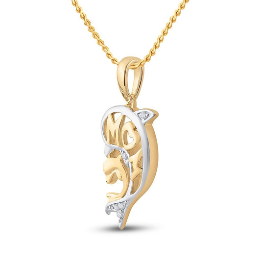 10k Yellow Gold Round Diamond Mom Dolphin Pendant .03 Cttw