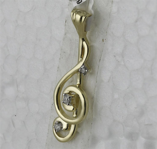 10k Yellow Gold Round Diamond Treble Clef Music Note Pendant 1/20 Cttw