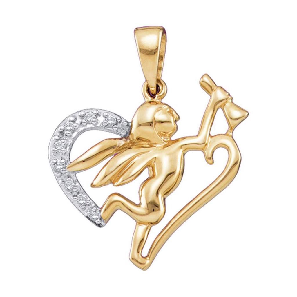 10k Yellow Gold Round Diamond Angel Heart Pendant 1/20 Cttw