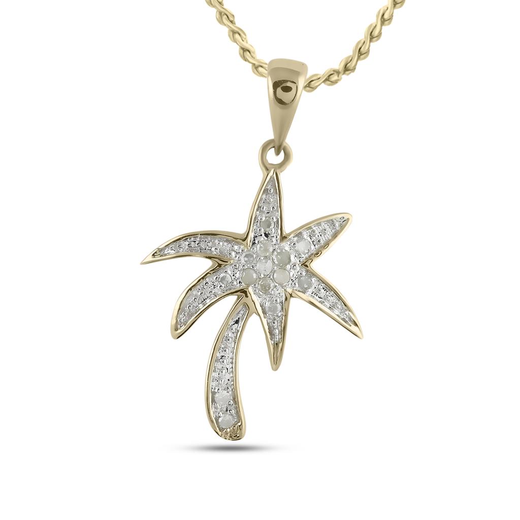 10k Yellow Gold Round Diamond Palm Tree Nautical Pendant 1/10 Cttw