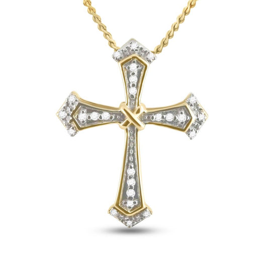 10k Yellow Gold Round Diamond Flared Cross Pendant 1/10 Cttw