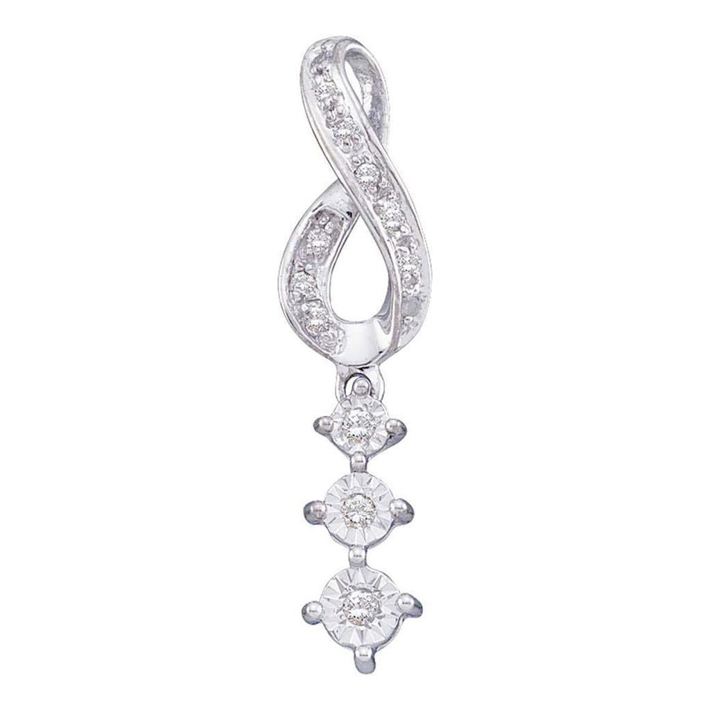 14k White Gold Round Diamond Journey Pendant 1/10 Cttw