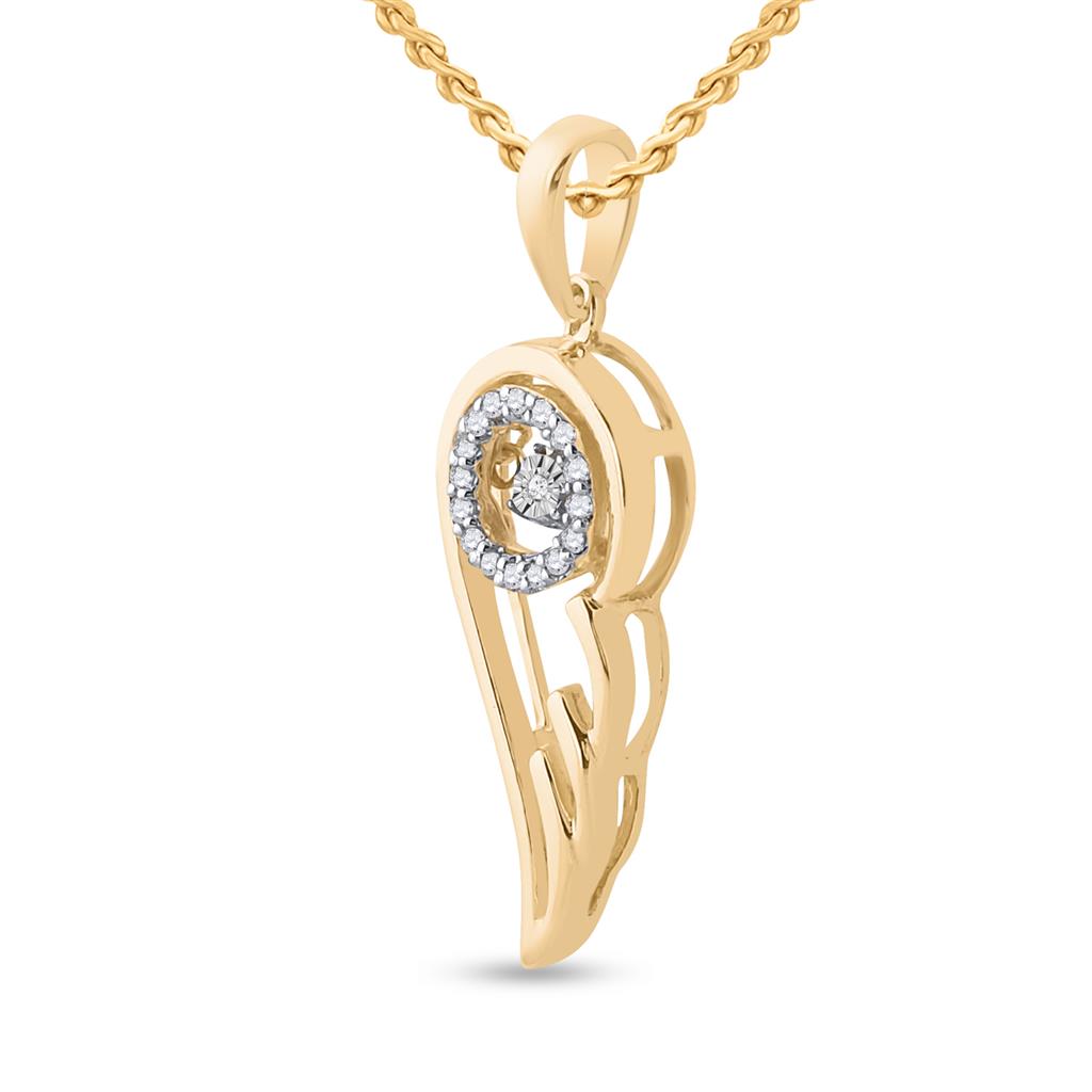 10k Yellow Gold Round Diamond Wing Moving Twinkle Pendant 1/10 Cttw