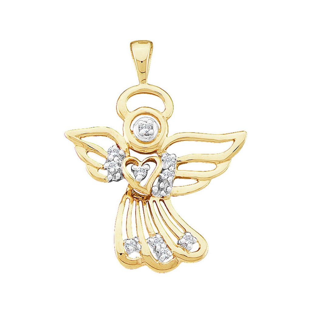 10k Yellow Gold Round Diamond Guardian Angel Pendant 1/10 Cttw