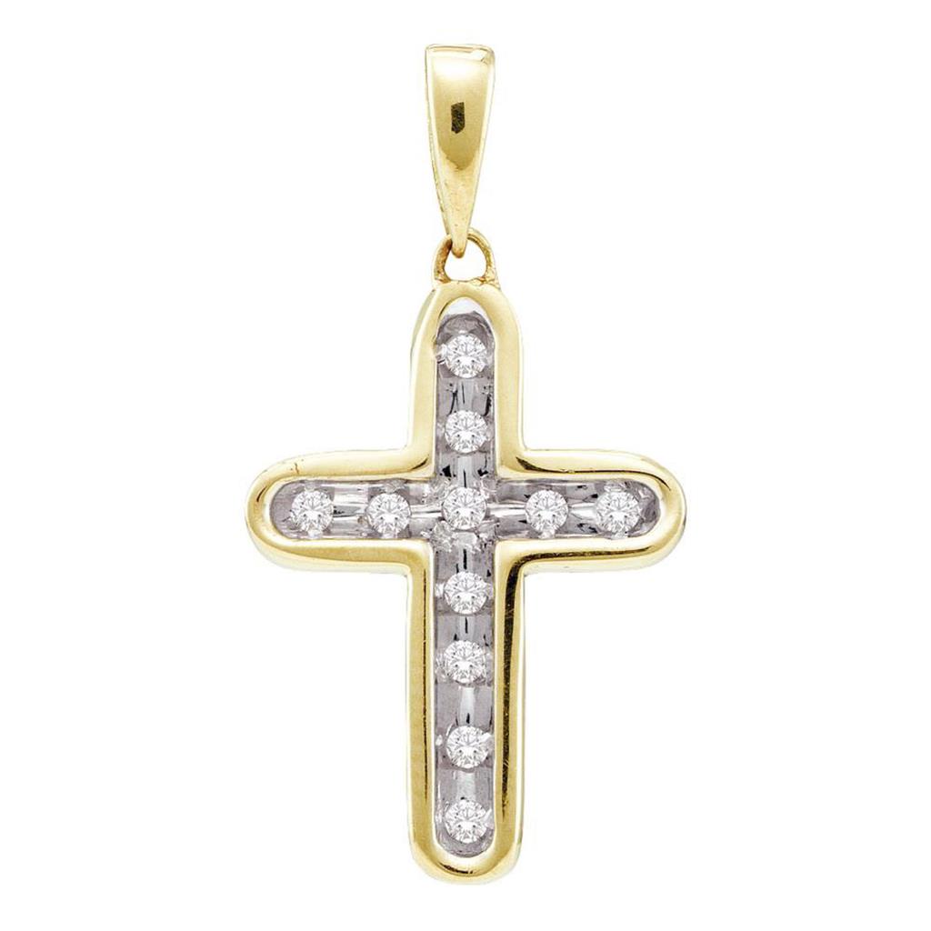 10k Yellow Gold Round Diamond Cross Pendant 1/10 Cttw