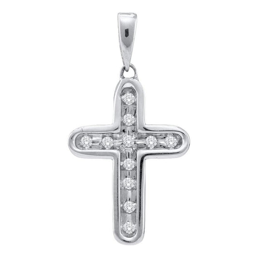 14k White Gold Round Diamond Cross Pendant 1/10 Cttw