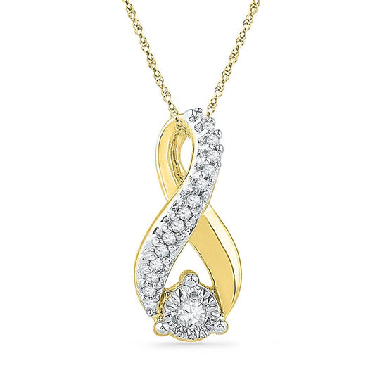 10k Yellow Gold Round Diamond Vertical Infinity Pendant 1/10 Cttw