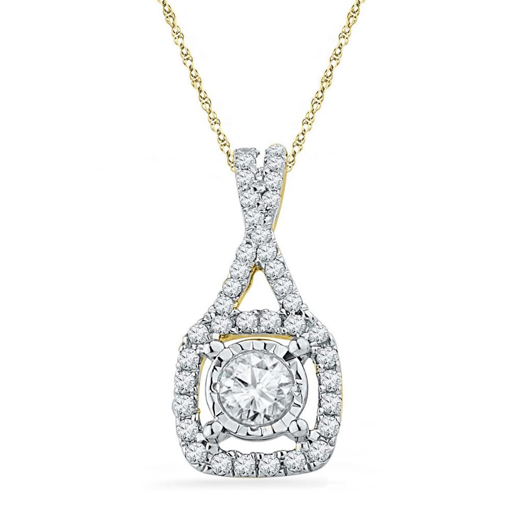 10kt Yellow Gold Round Diamond Solitaire Square Frame Pendant 3/8 Cttw