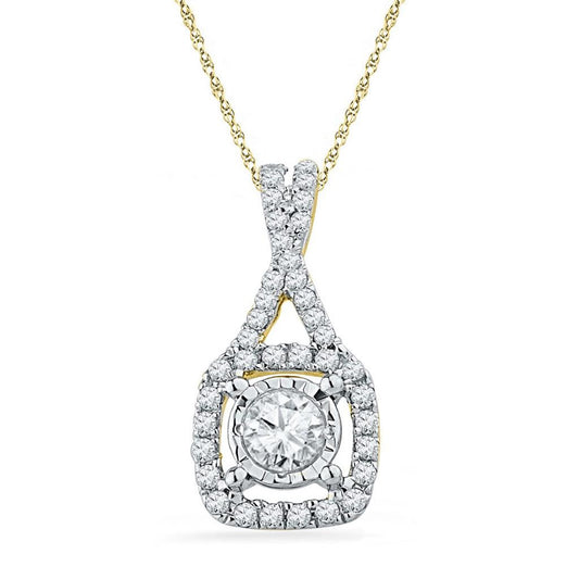 10kt Yellow Gold Round Diamond Solitaire Square Frame Pendant 3/8 Cttw