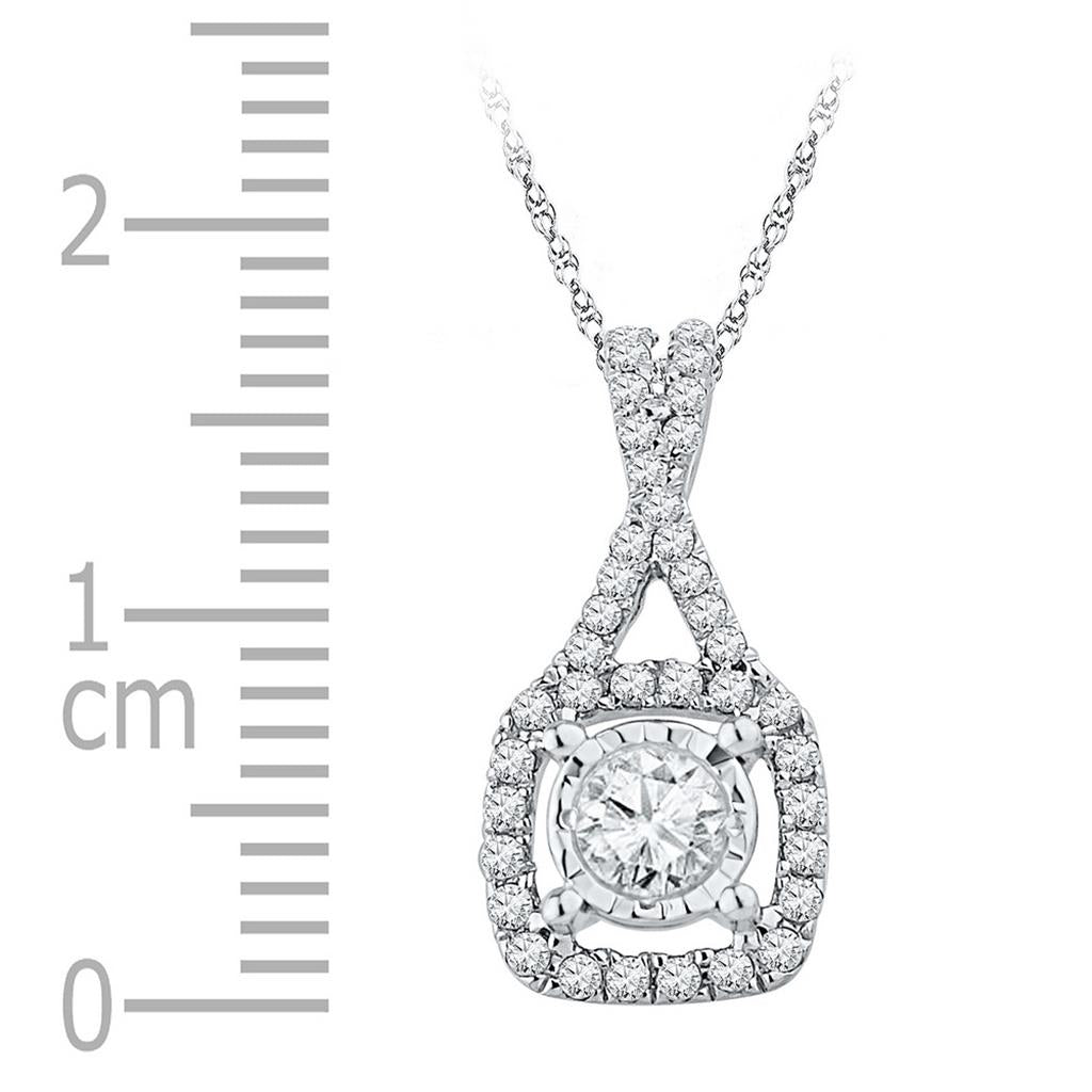 14kt White Gold Round Diamond Solitaire Square Frame Pendant 3/8 Cttw