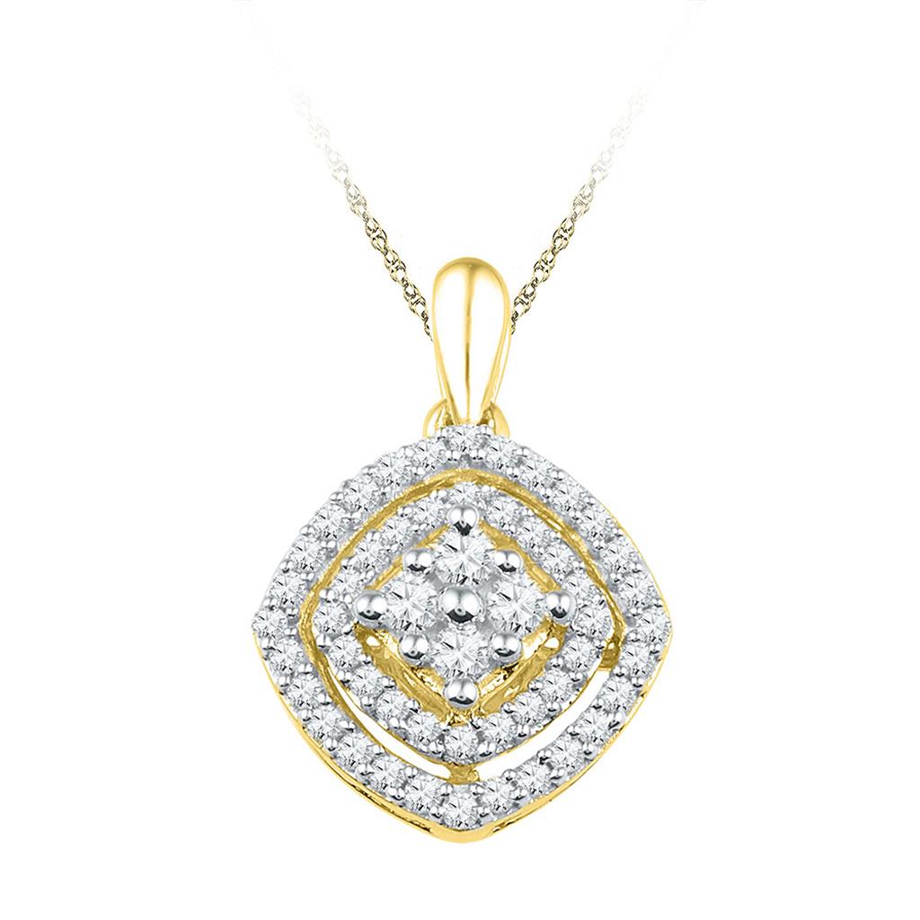 10k Yellow Gold Round Diamond Square Cluster Pendant 1/2 Cttw