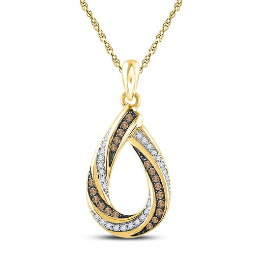 10k Yellow Gold Brown Diamond Teardrop Stripe Pendant 1/4 Cttw