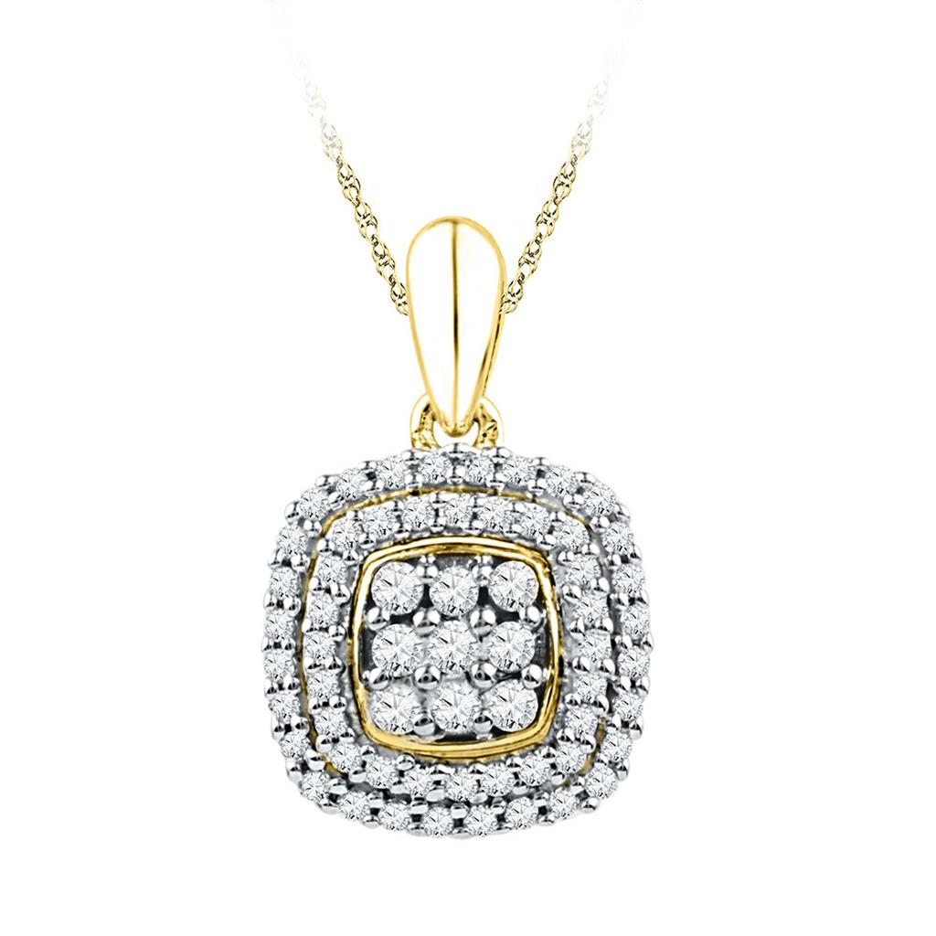 10k Yellow Gold Diamond Double Frame Square Pendant 1/3 Cttw