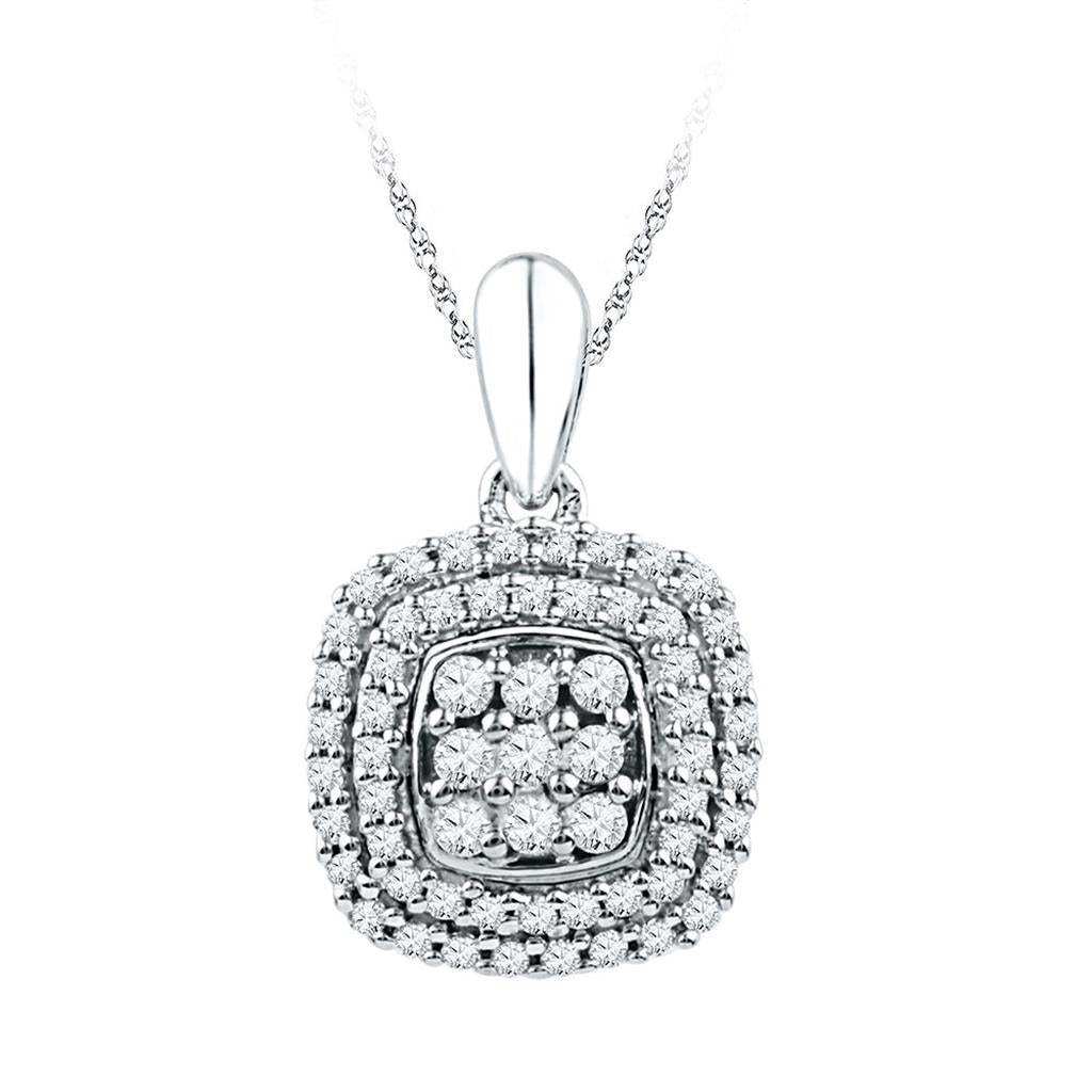 14k White Gold Diamond Double Frame Square Pendant 1/3 Cttw