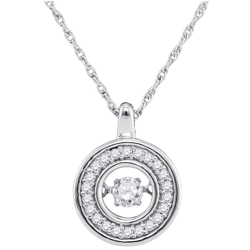 14k White Gold Round Moving Diamond Circle Pendant 1/10 Cttw