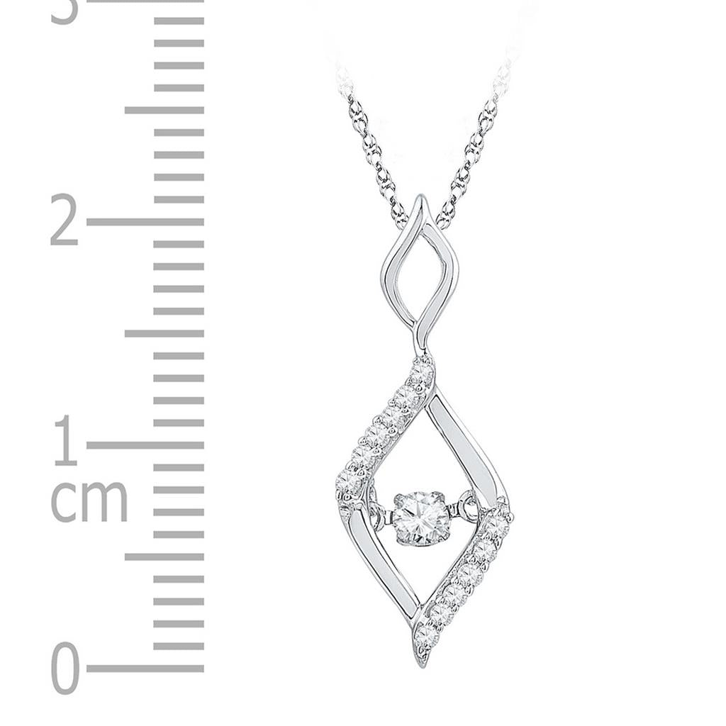 14kt White Gold Round Diamond Moving Twinkle Oval Fashion Pendant 1/6 Cttw