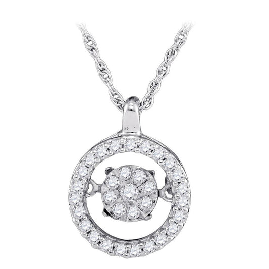 14k White Gold Round Diamond Moving Cluster Pendant 1/5 Cttw