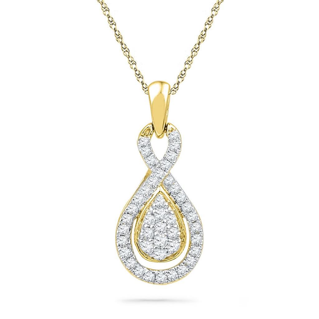 10k Yellow Gold Round Diamond Teardrop Cluster Pendant 1/3 Cttw