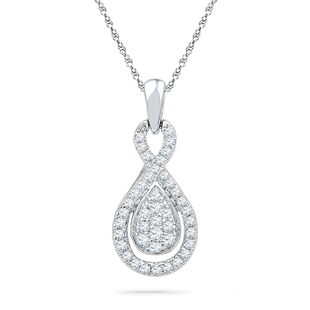 14k White Gold Round Diamond Teardrop Cluster Pendant 1/3 Cttw