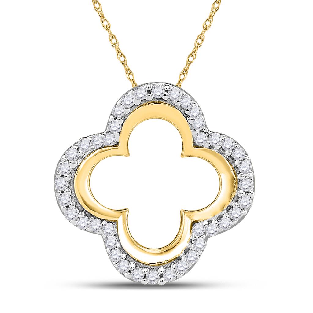 10k Yellow Gold Round Diamond Quatrefoil Cutout Pendant 1/8 Cttw