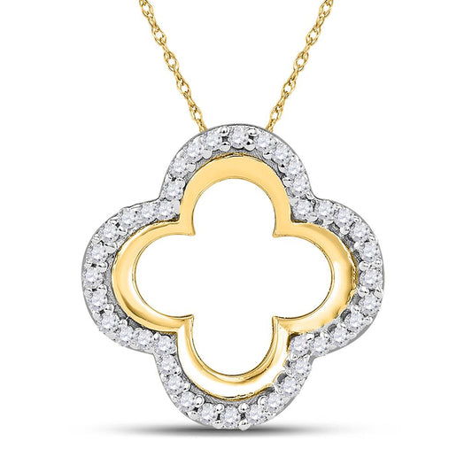 10k Yellow Gold Round Diamond Quatrefoil Cutout Pendant 1/8 Cttw