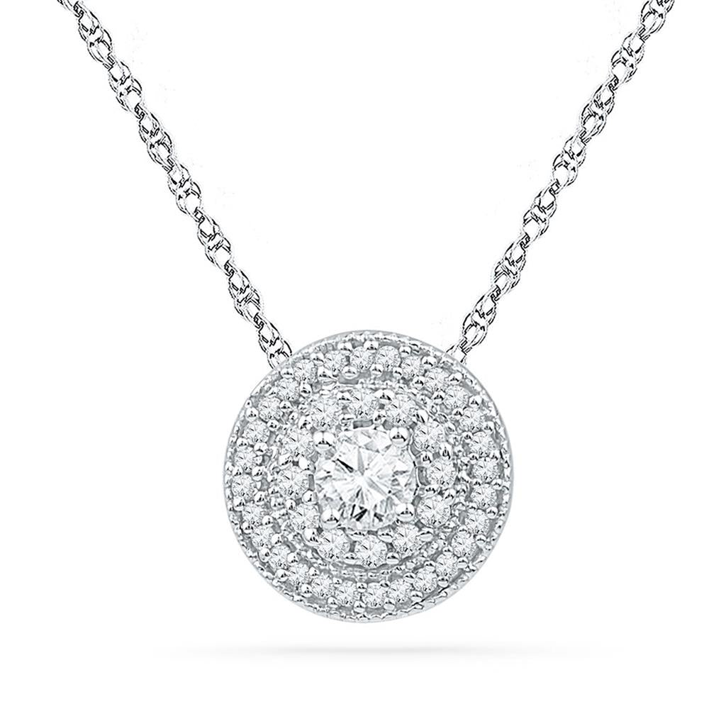 14k White Gold Round Diamond Solitaire Pendant 1/2 Cttw