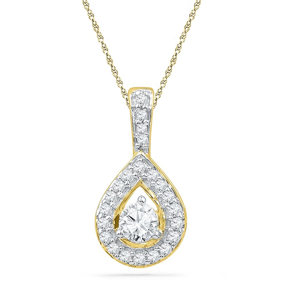 10k Yellow Gold Round Diamond Teardrop Pendant 1/3 Cttw