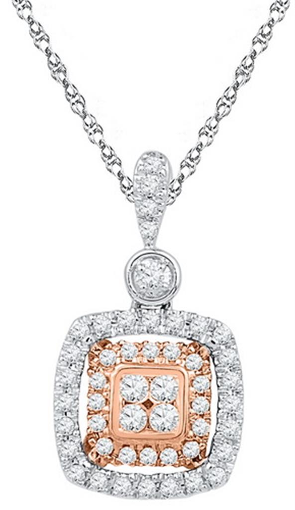10k Two-tone Gold Round Diamond Square Pendant 3/8 Cttw