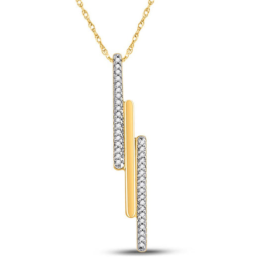 10k Yellow Gold Round Diamond Triple Vertical Bar Pendant 1/8 Cttw