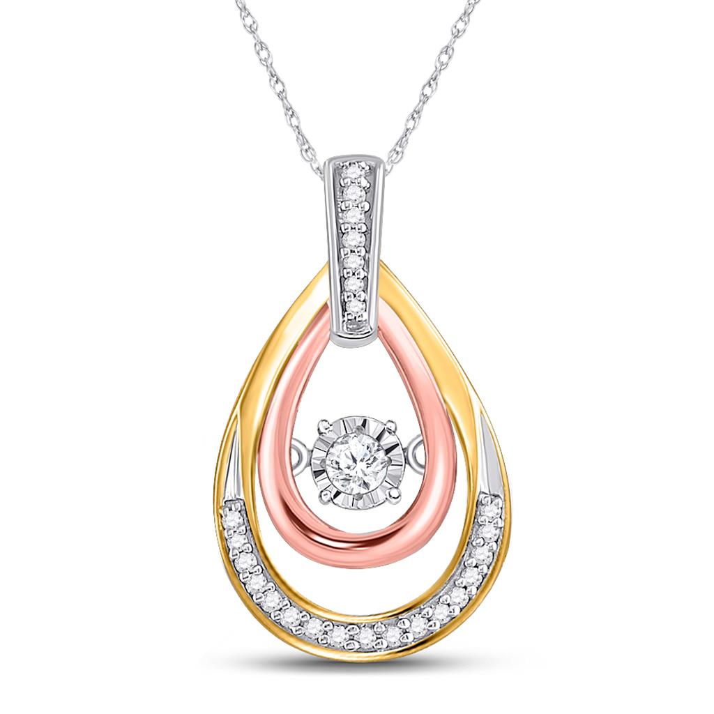 10kt Tri-Tone Gold Round Diamond Oval Moving Twinkle Pendant 1/6 Cttw