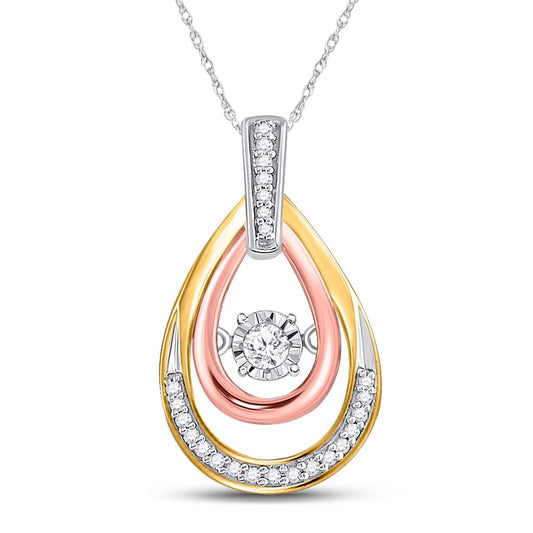 10kt Tri-Tone Gold Round Diamond Oval Moving Twinkle Pendant 1/6 Cttw