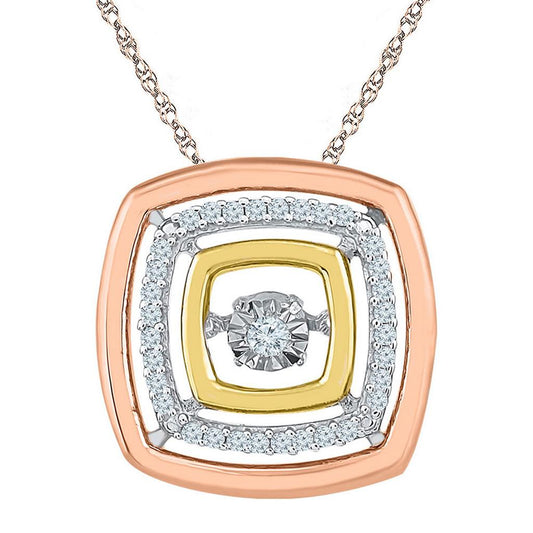 10kt Tri-Tone Gold Round Diamond Square Moving Twinkle Pendant 1/8 Cttw