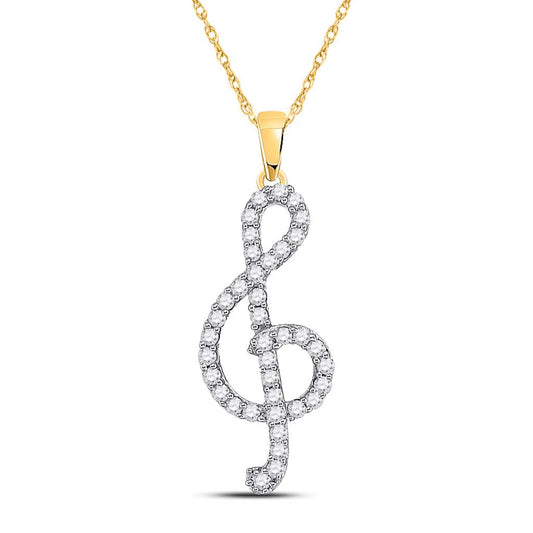 10k Yellow Gold Round Diamond Treble Clef Music Pendant 1/3 Cttw