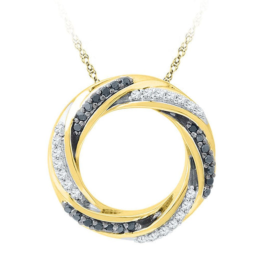 10k Yellow Gold Round Black Diamond Circle Pendant 1/4 Cttw