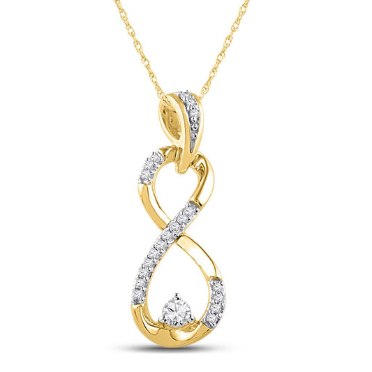 10k Yellow Gold Round Diamond Vertical Infinity Pendant 1/5 Cttw