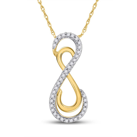 10k Yellow Gold Round Diamond Vertical Double Infinity Pendant 1/10 Cttw