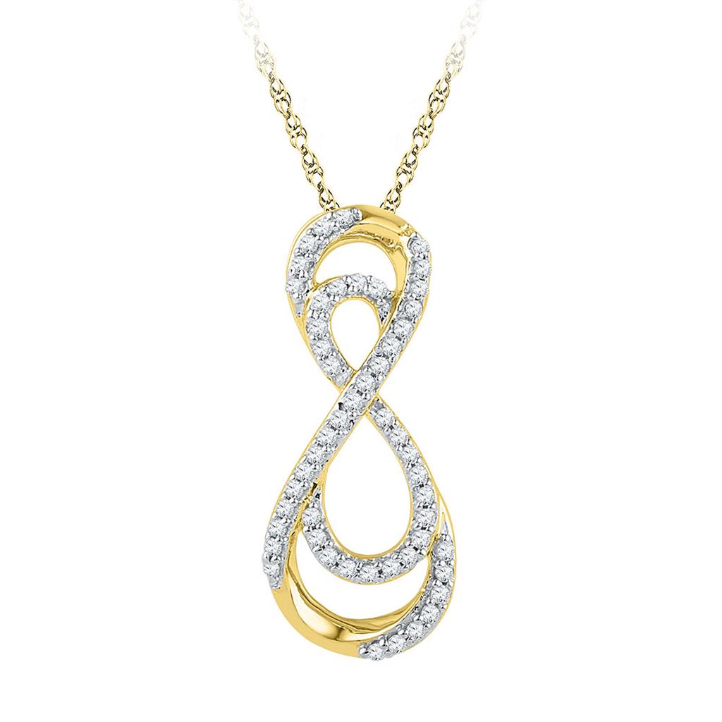 10k Yellow Gold Round Diamond Vertical Double Infinity Pendant 1/5 Cttw