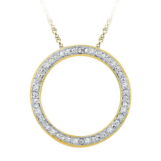 10k Yellow Gold Round Diamond Fashion Circle Pendant 1/20 Cttw