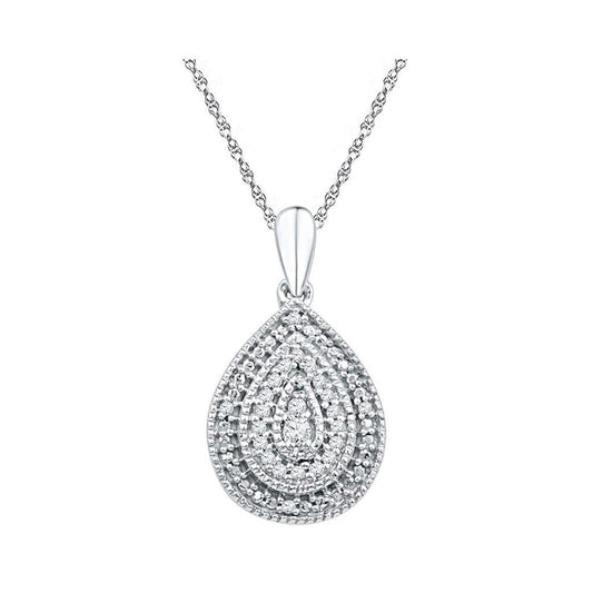 14k White Gold Round Diamond Concentric Teardrop Pendant 1/10 Cttw