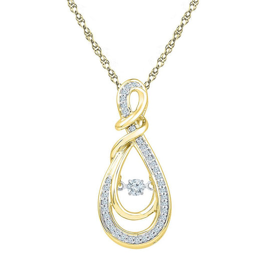 10k Yellow Gold Round Diamond Twinkle Moving Infinity symbol Heart Pendant 1/3