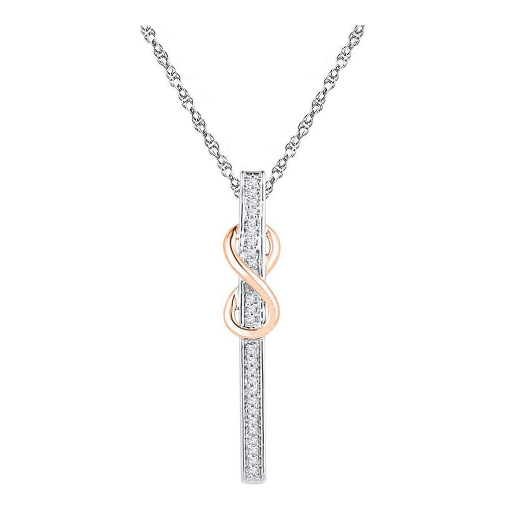 10k Two-tone Gold Round Diamond Vertical Bar Bar Pendant 1/12 Cttw