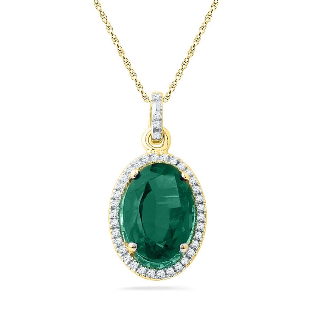 10k Yellow Gold Oval Created Emerald Fashion Pendant 5-1/2 Cttw