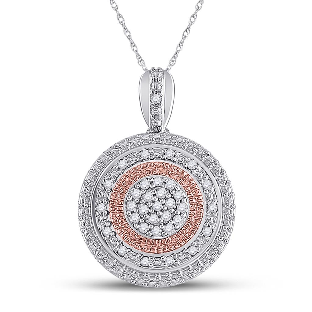 10k Two-tone Gold Round Diamond Concentric Circle Pendant 1/10 Cttw