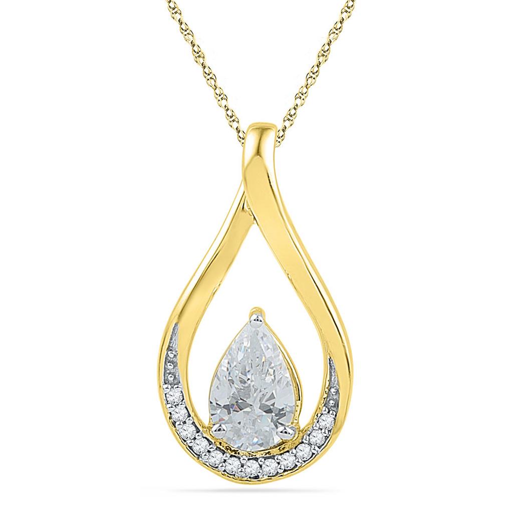 10k Yellow Gold Pear Created White Sapphire Diamond Teardrop Pendant 1 Cttw