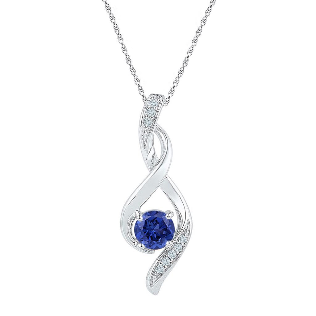14k White Gold Round Created Blue Sapphire Fashion Pendant 5/8 Cttw