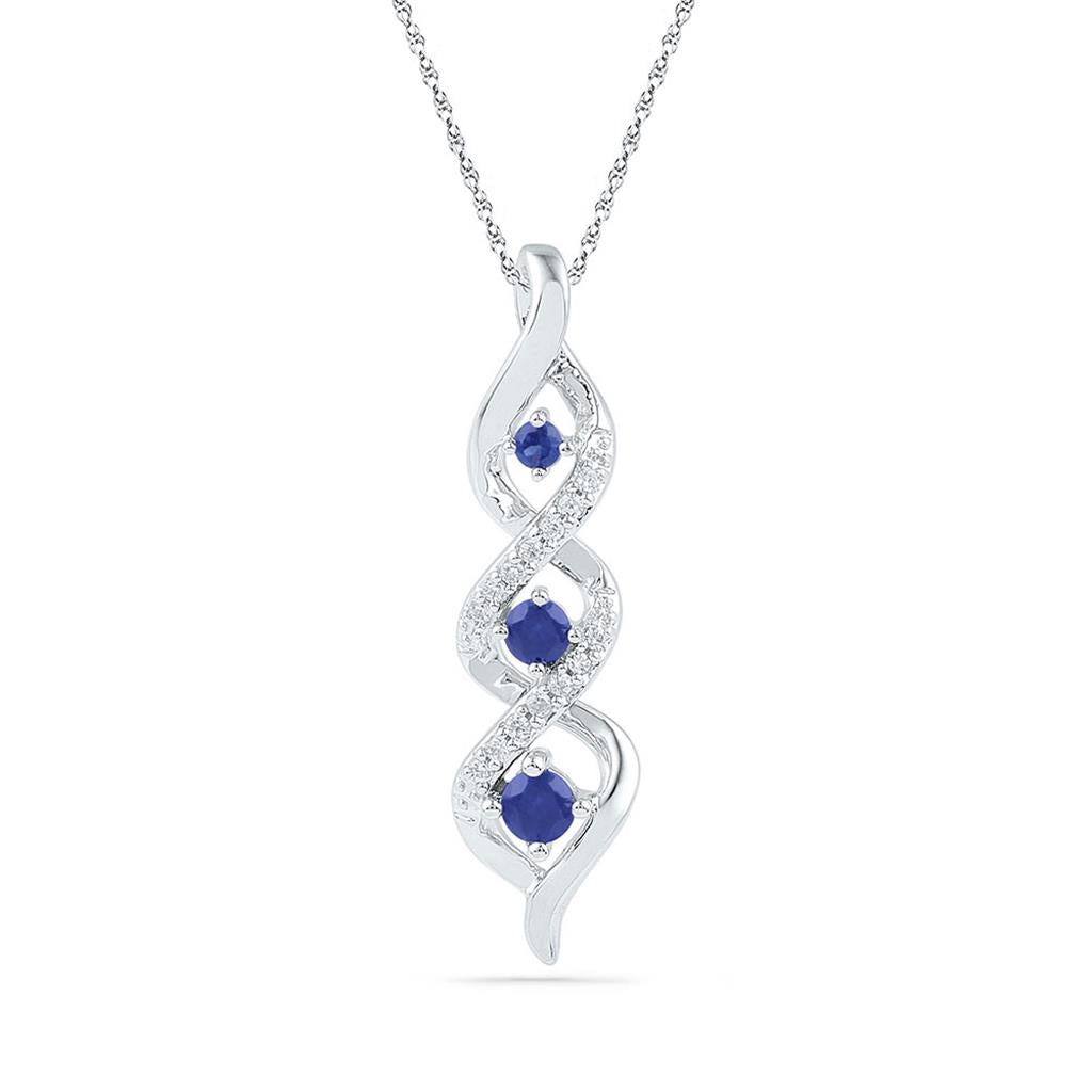 14k White Gold Created Blue Sapphire Cascading 3-stone Pendant 1/3 Cttw
