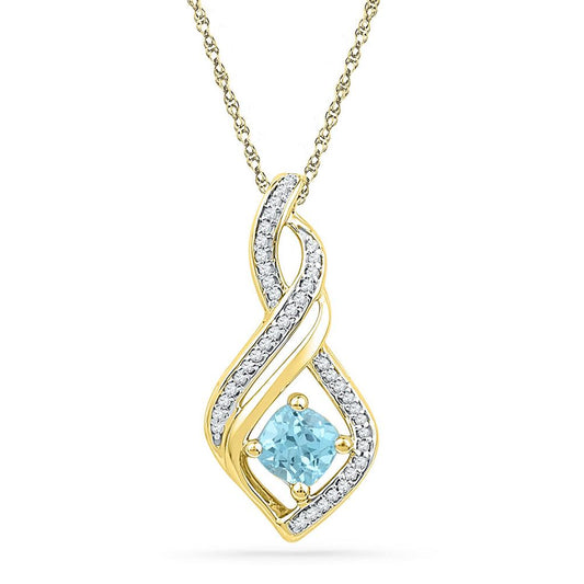 10k Yellow Gold Round Created Blue Topaz Diamond Pendant 3/4 Cttw