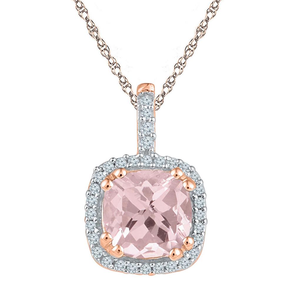 10k Rose Gold Cushion Morganite Diamond Square Pendant 1 Cttw