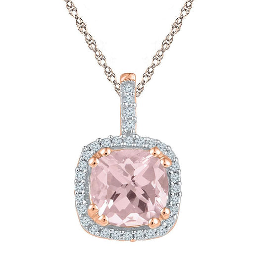 10k Rose Gold Cushion Morganite Diamond Square Pendant 1 Cttw